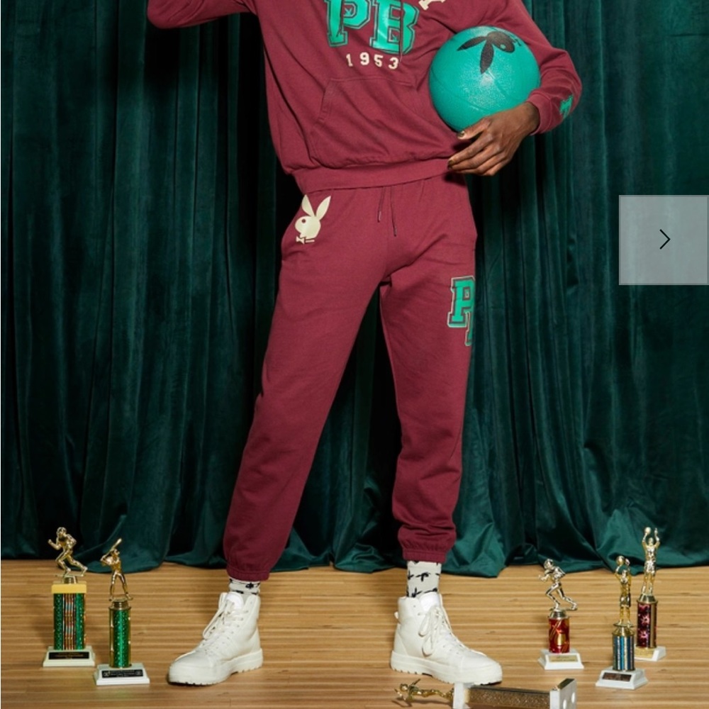 Burgundy Playboy Varsity Graphic Sweatpants Sz large